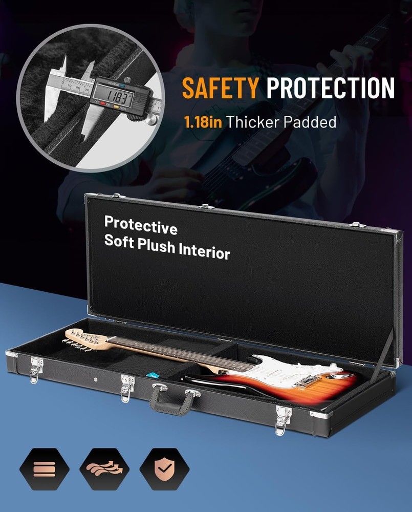 Electric Guitar Hard Shell Case - Portable Square Hardshell for Standard Elec...