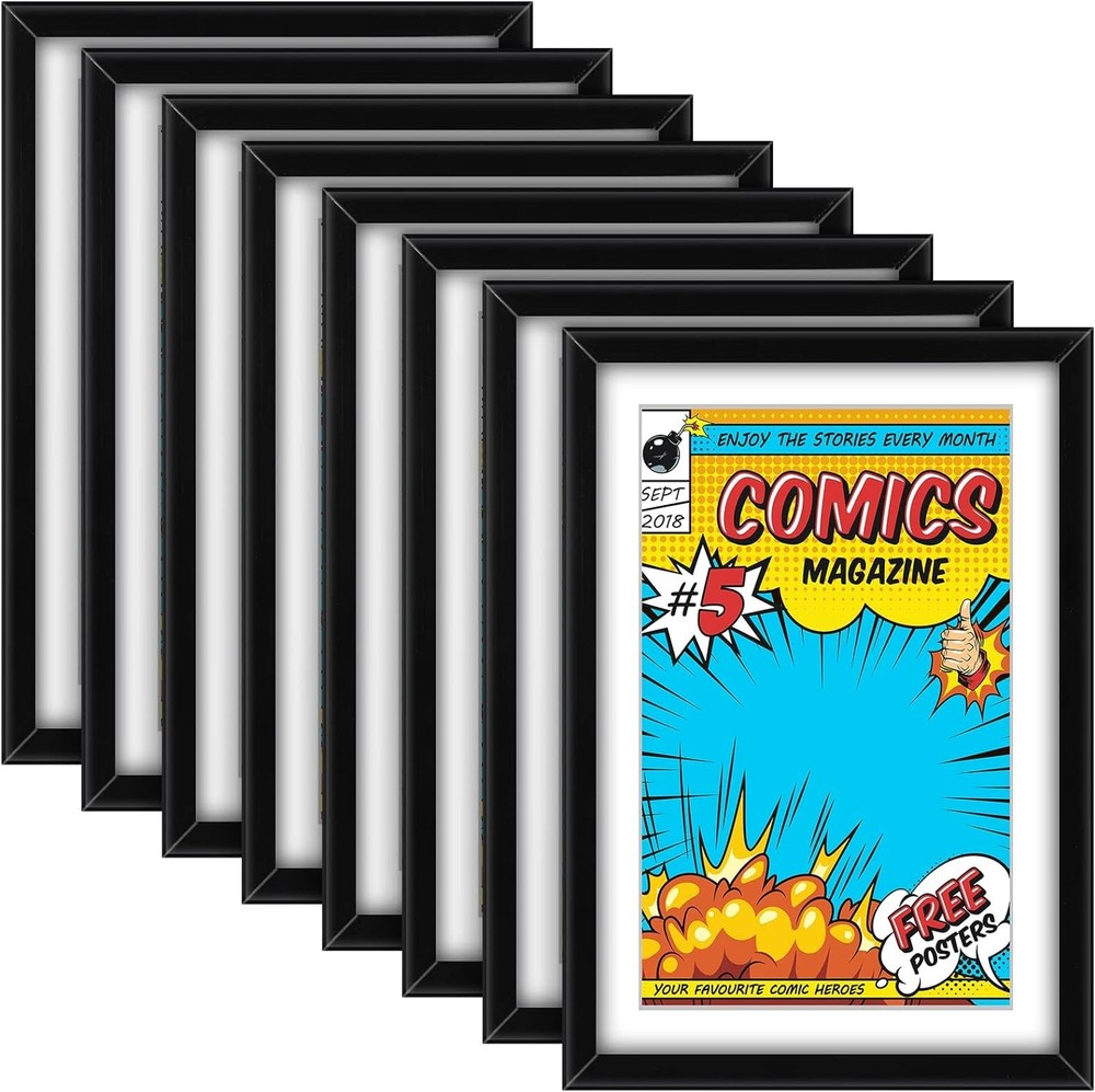 8 Pack Comic Book Frames, Black with White Mat, UV Protection, Wall or Tabletop