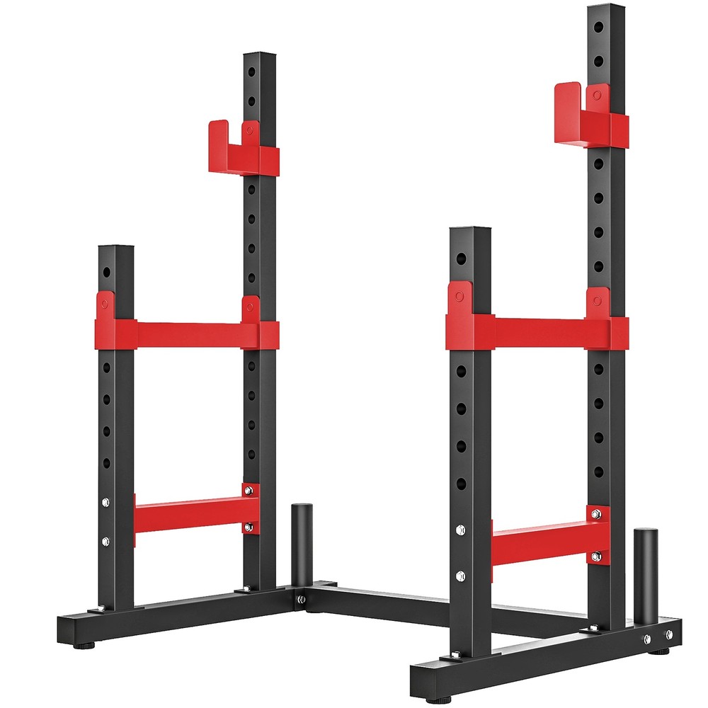 Squat & Bench Press Rack, Adjustable Hooks, 660LB Capacity w/ Plate Holders