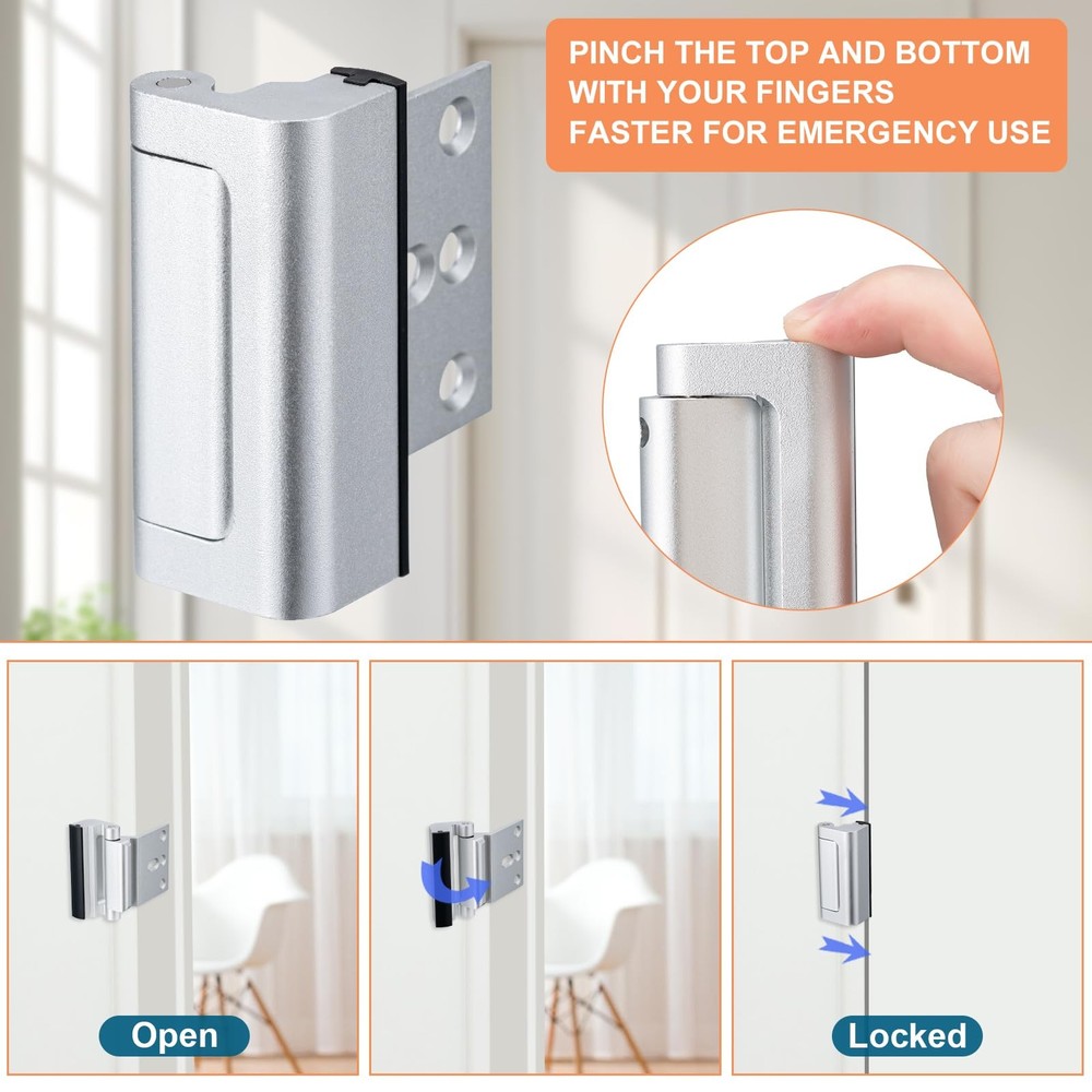 Husfunov 2 Pack Home Security Door Lock,Childproof 2Pack-Silver