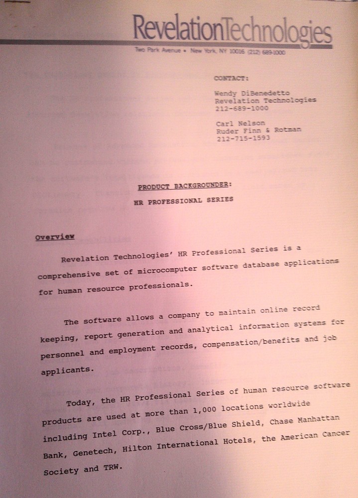 Advanced Revelation press kit. Application development environment for PCs