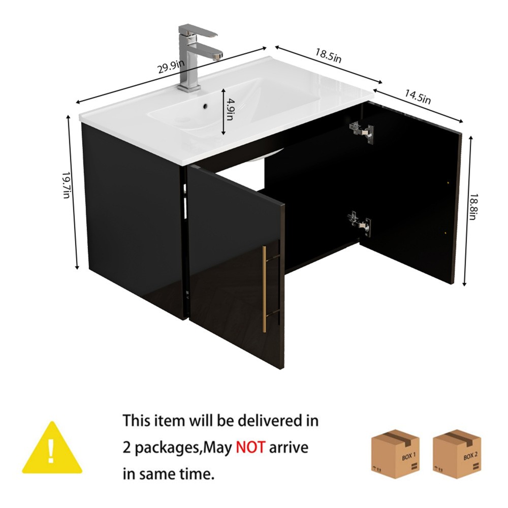 Bathroom Vanity with Ceramic Basin Sink Double Doors Features Soft-Close Hinges