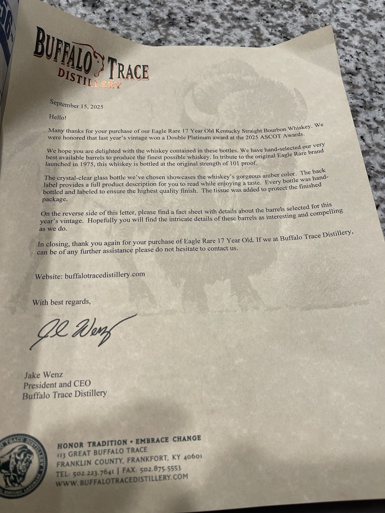 Buffalo Trace Eagle Rare 17 Box & Paper