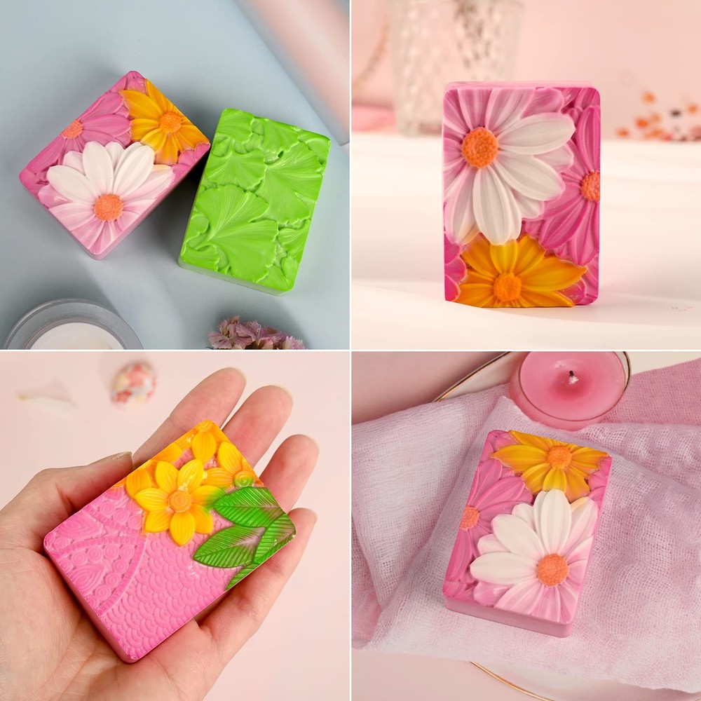 2 Pack Silicone Soap Molds, Rectangle Soap Making Mold, 3D Rectangular Flower
