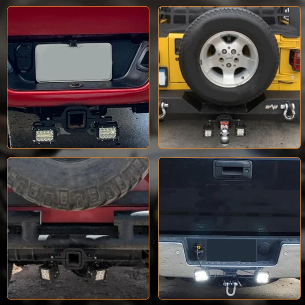 4" Tow Hitch Mounting Bracket COMBO LED Work Light Pods Backup Reverse For Truck