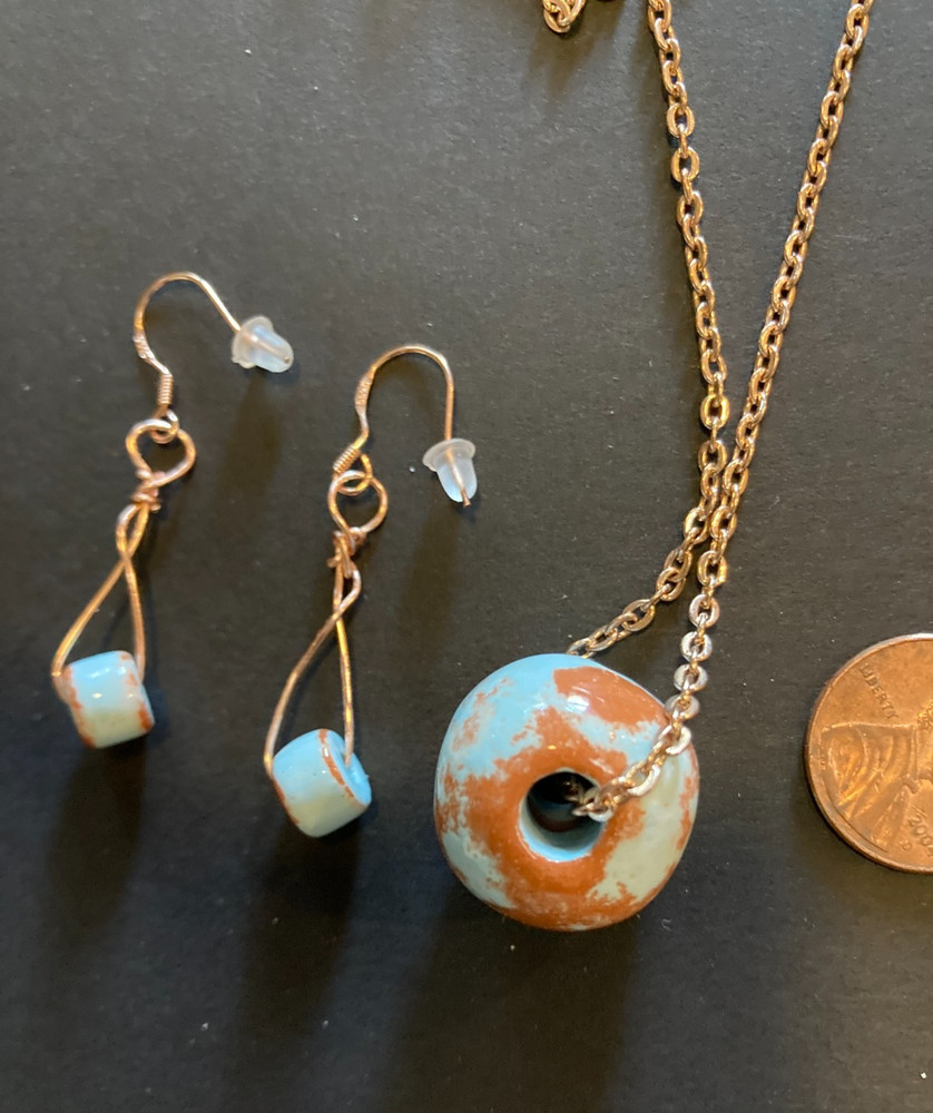 BOHO Mykonos Ceramic Beads Necklace-  Light Blue & Terracotta, variations