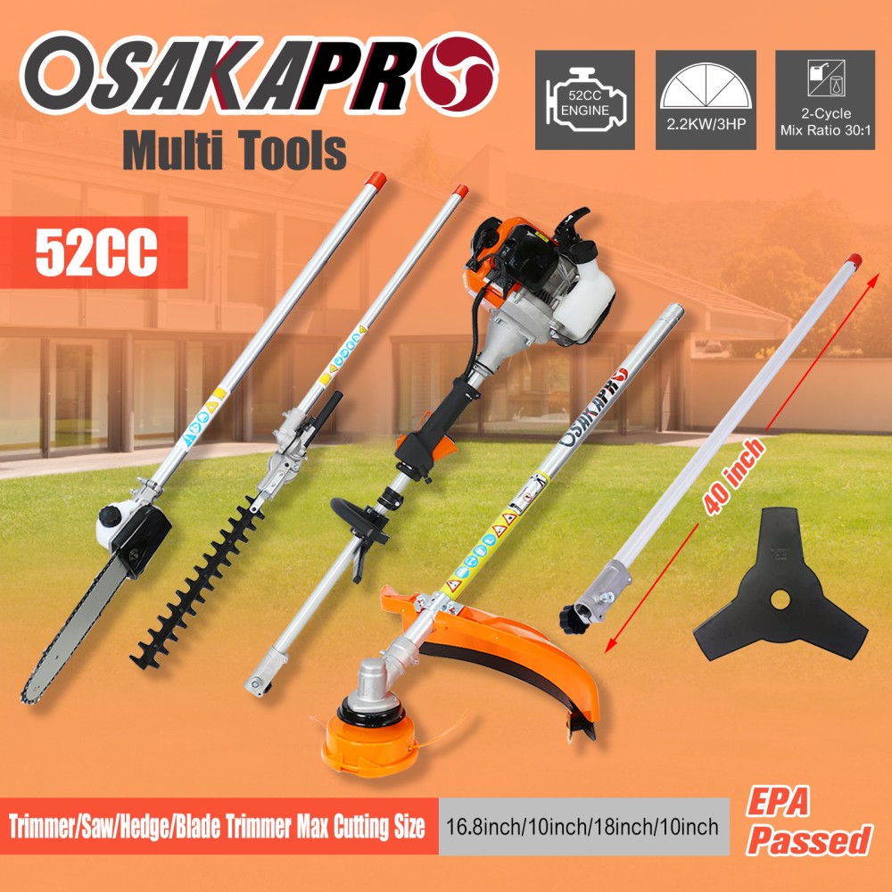 Multi-Functional Trimming Tool 12 in 1 52CC with Gas Pole Saw Hedge Trimmer