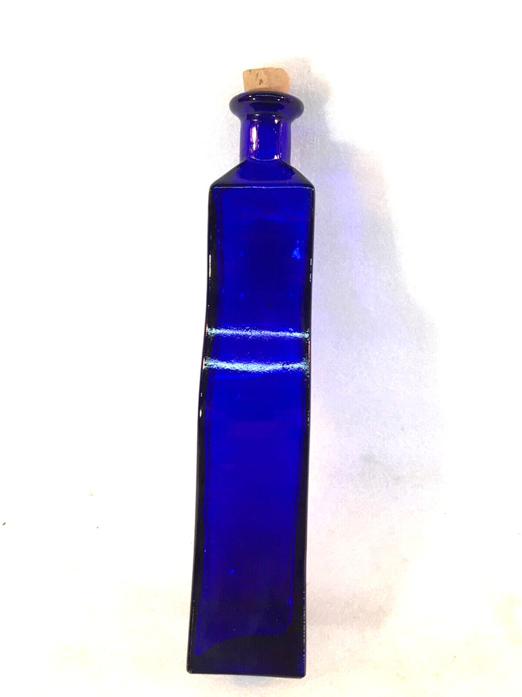 Cobalt Blue 9" Wavy Bottle w/Cork EMPTY