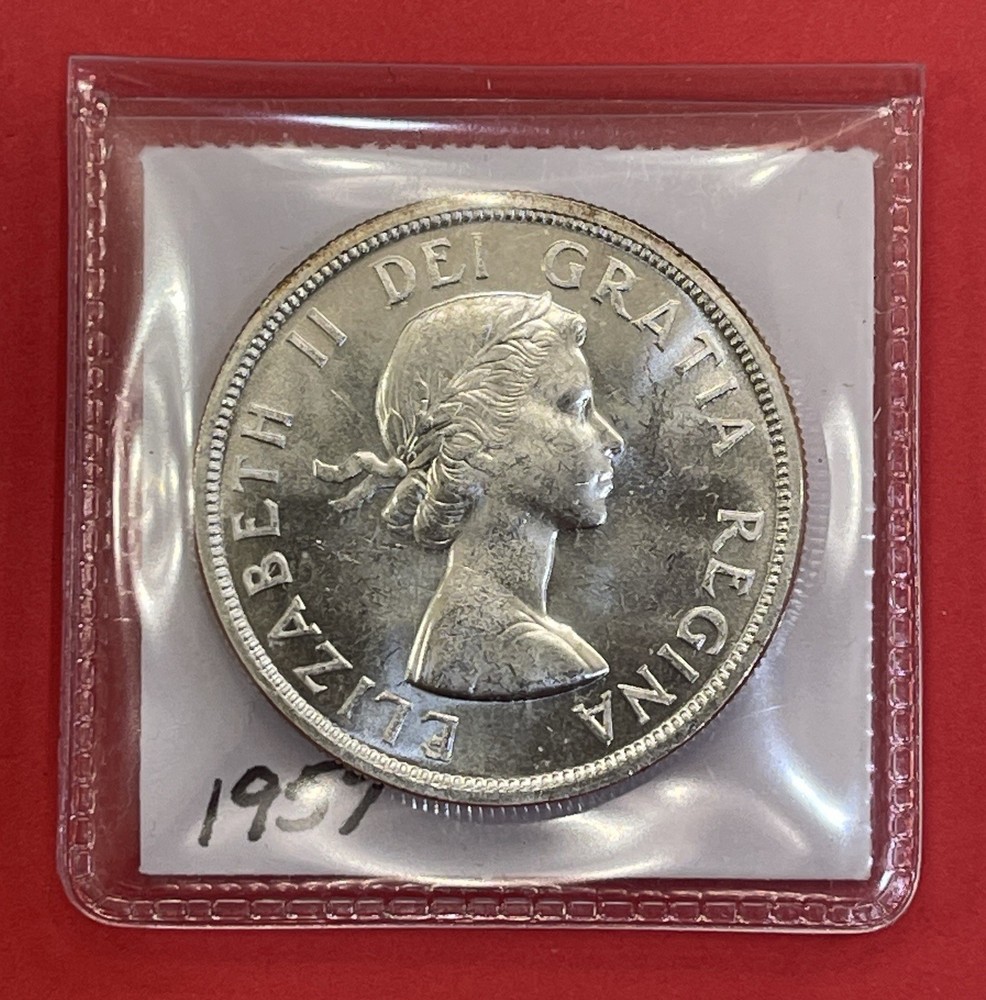 1957 Canada Silver Dollar, Uncirculated. Beautiful Dollar.