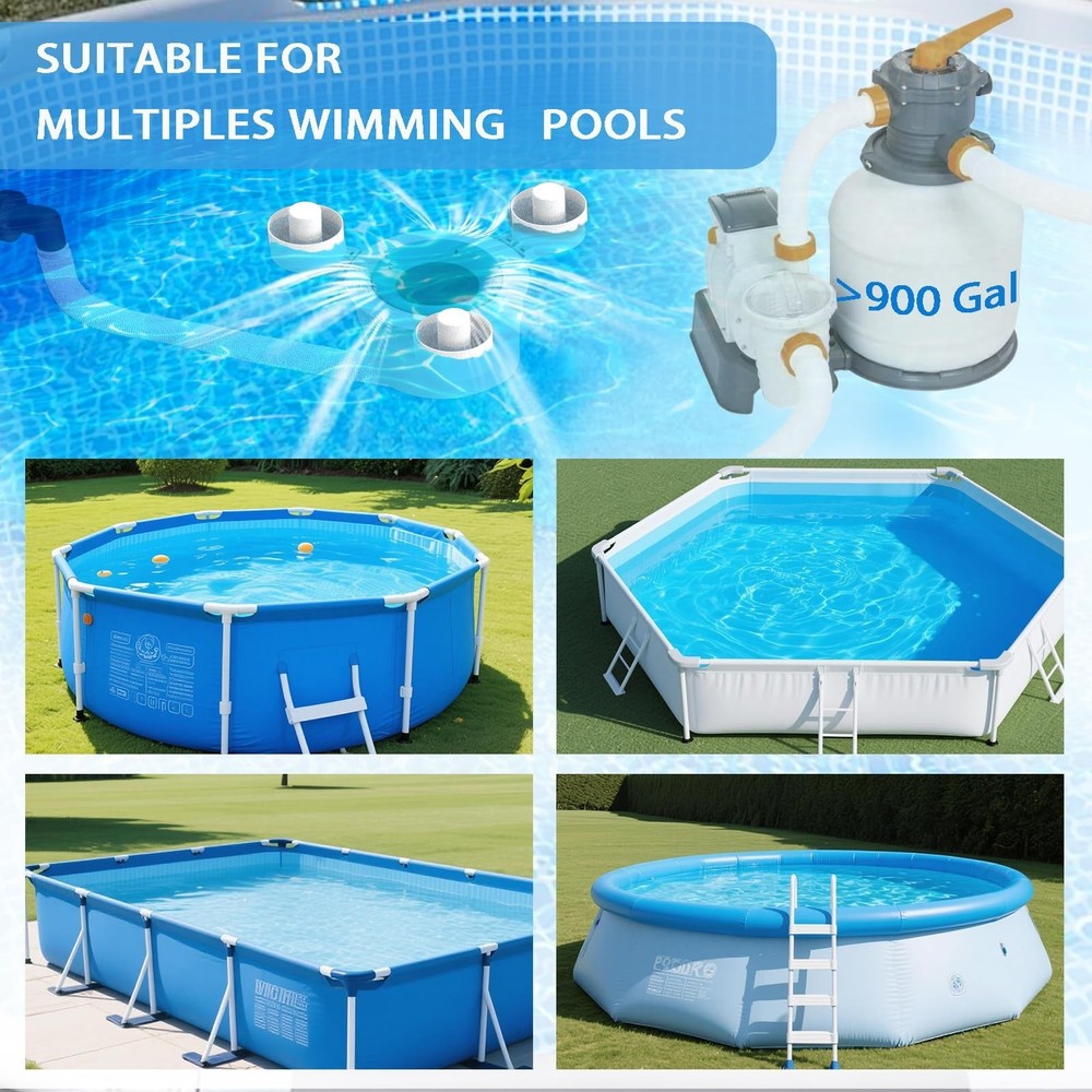 Floating Pool Skimmer for Above Ground Pools, Tri-Float Skimmer with Removabl...