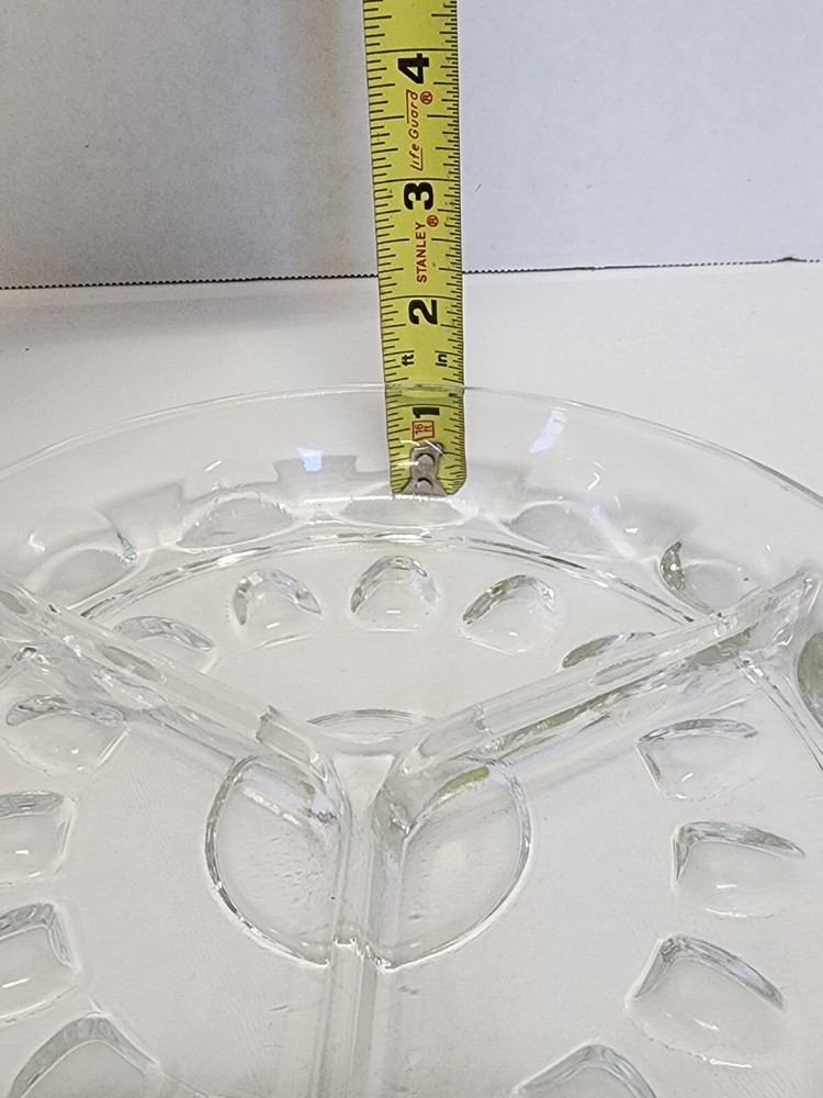 Clear Glass Divided Dish 3 Sections Serving Plate Candy Cheese