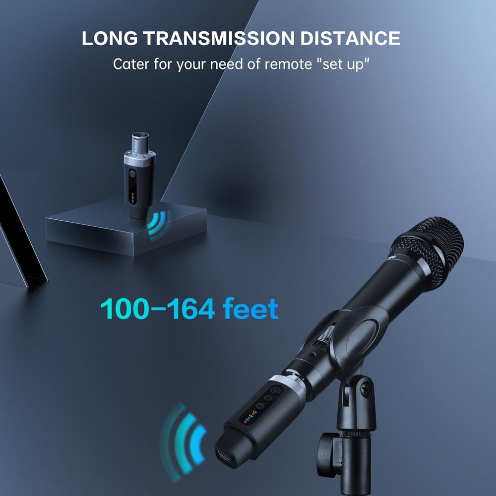 Wireless Microphone Transmitter Receiver 2.4Ghz, XLR Microphone Wireless System,