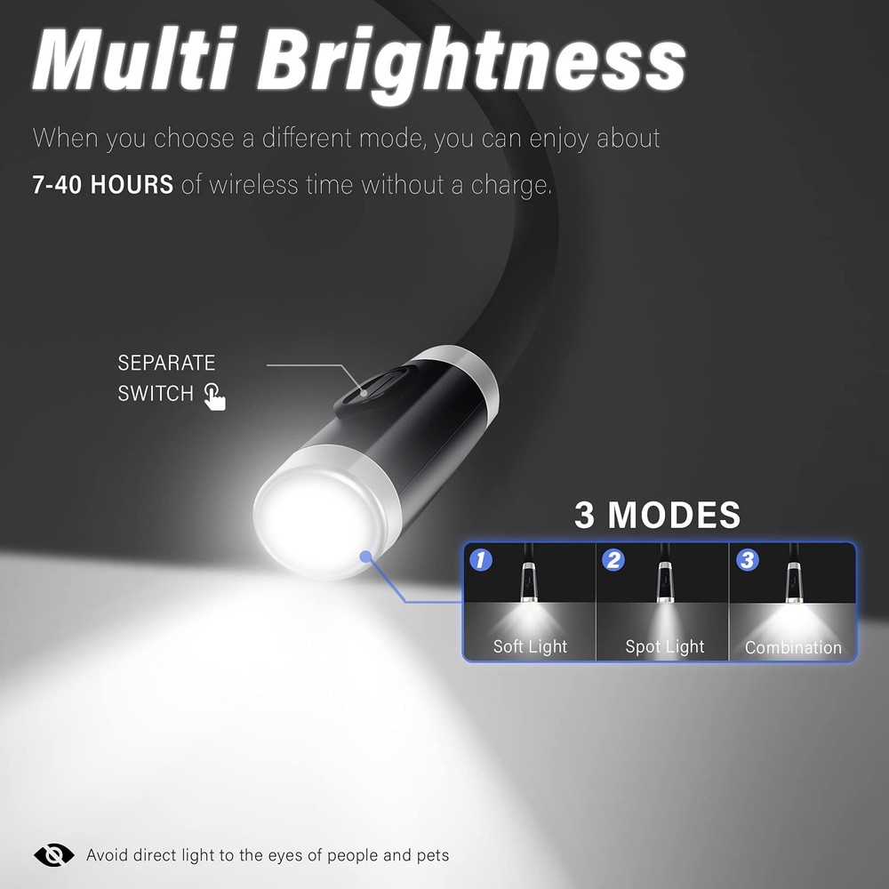 Rechargeable LED Neck Reading Light, Book Lights for Reading in Bed, 3 Bright...