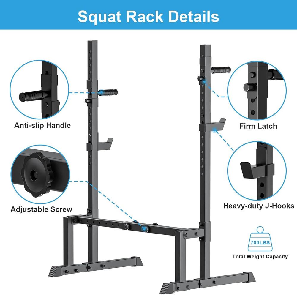 Uboway Barbell Rack Squat Stand Adjustable Bench Press Rack 550LBS Max Load Mult