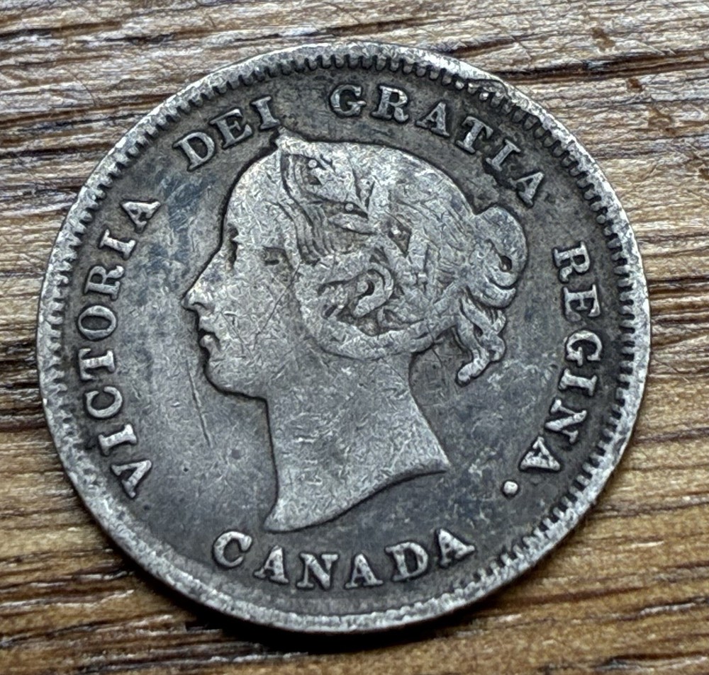 Canada 5 Cent Silver 1885 Small 5 over Large 5, Rare