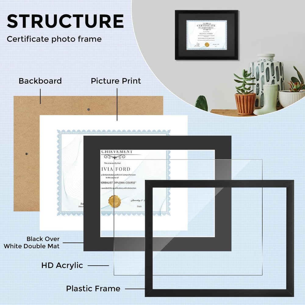 Certificate Frames 8.5x11 Black Diploma Frame Clear Plexiglass Award Degree D...