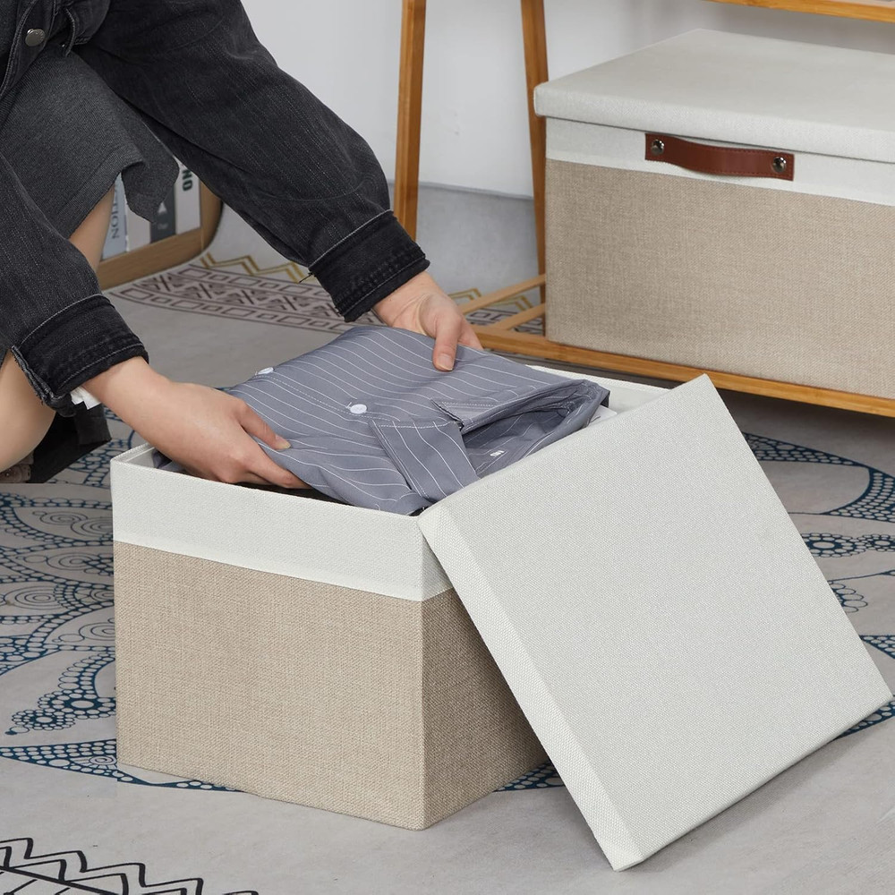 Foldable Storage Bins with Lids, [2-Pack] Large Storage Baskets with Lid, Fabric