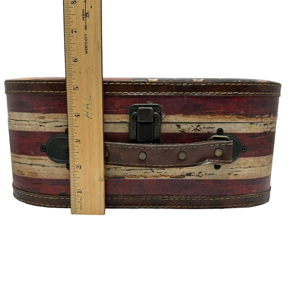 Decorative Distressed American Flag Suitcase Style Hinged Latch Box