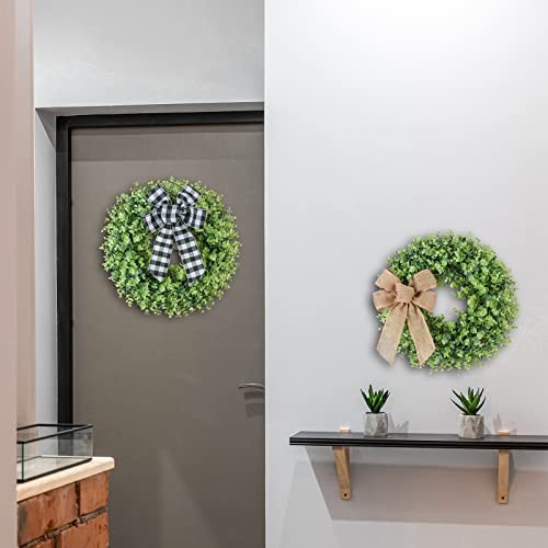 Boxwood Wreath,3 Interchangeable Bows -1-Hanger .Artificial Spring, Green