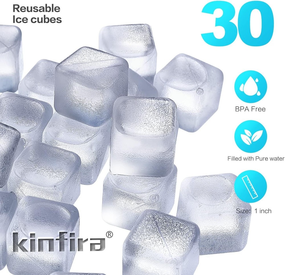 30 PCS Reusable Ice Cubes for Drinks - Refreezable 1 inch, white clear