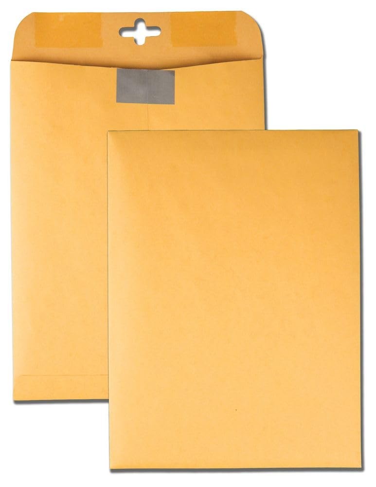 ClearClasp Envelopes 9x12, Reusable Closure, 28 lb Kraft, 100 Pack