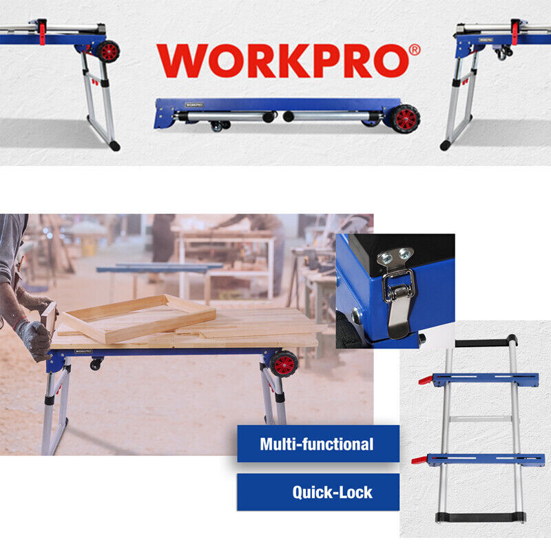 WORKPRO 5-in-1 Portable Rolling Miter 42" Saw Stand Workbench Folding Work Table