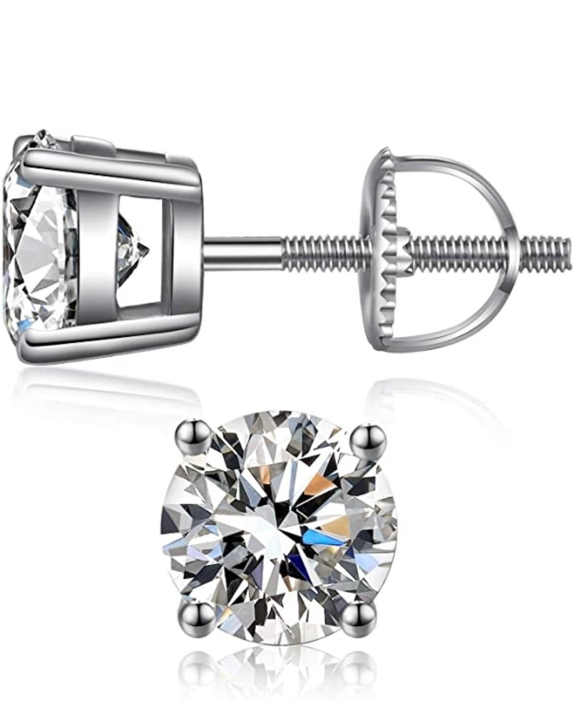Solid 925 Sterling Silver Screw Back Studs Earrings 6MM Cubic Zirconia