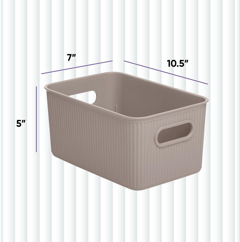 Superio 5L Small Ribbed Storage Bin- Plastic Storage Bin (1 Pack, Taupe)