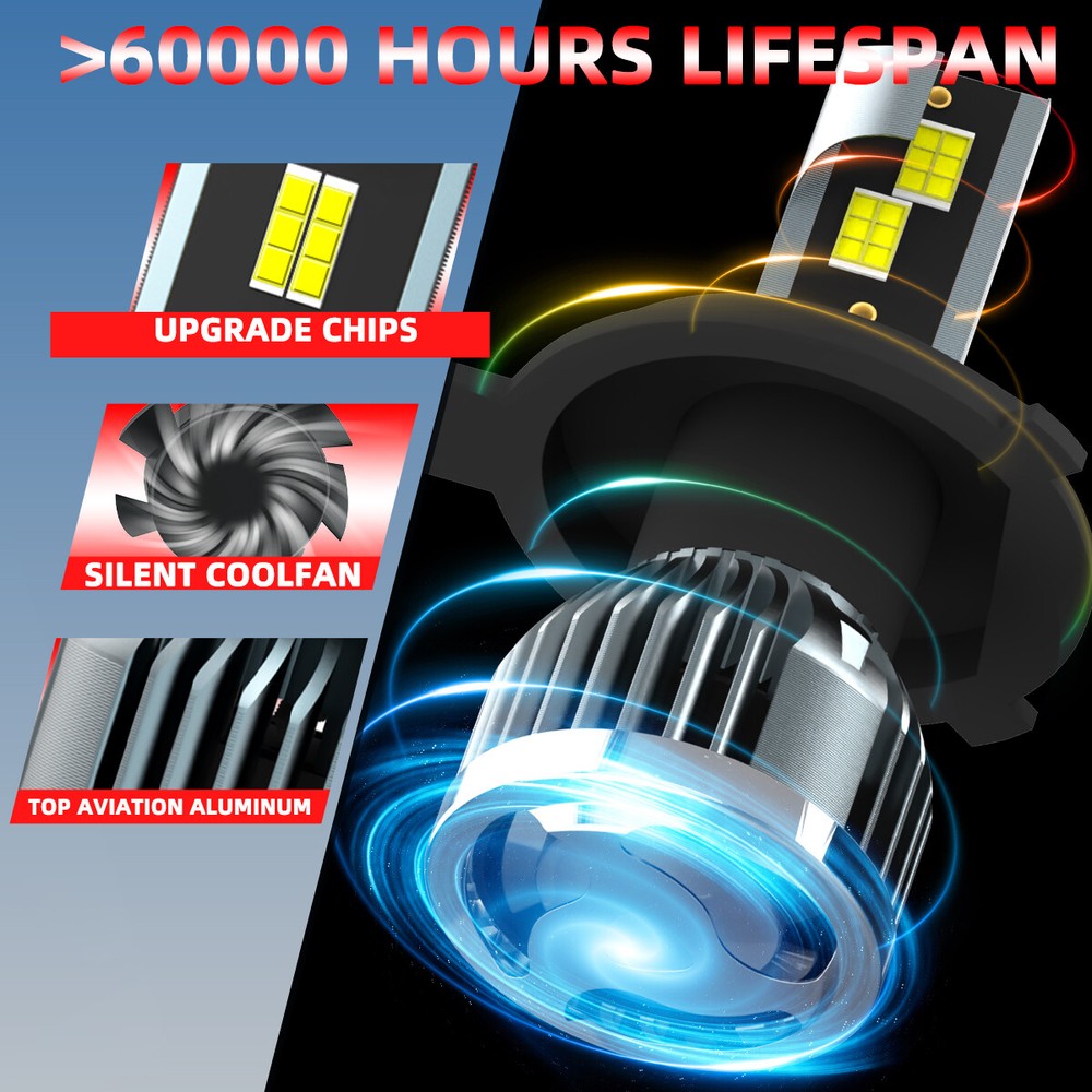 2X H4/9003 LED Headlight Bulb Conversion Kit High/Low Beam Super Bright 6500K