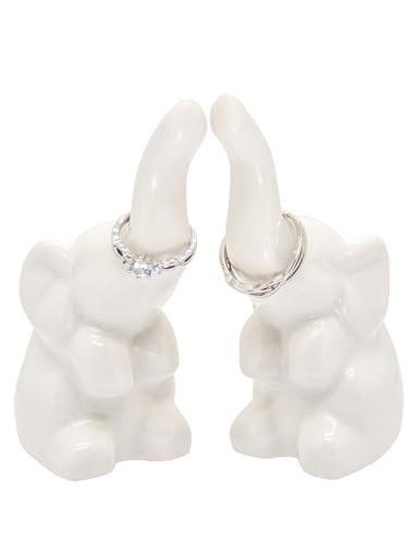 Ring Holder 2 Pack, White, Ceramic, Jewelry Storage Elephant