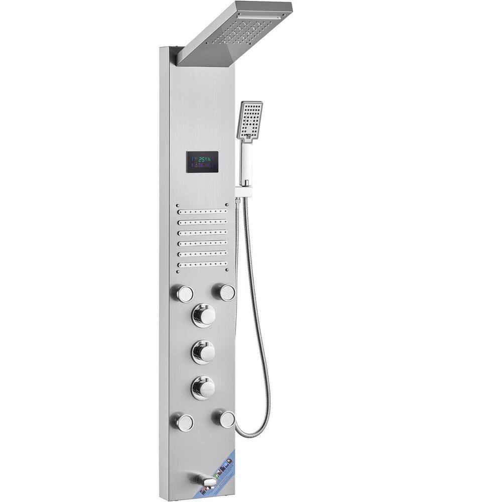 6-Mode LED Shower Panel, Rainfall & Waterfall, 5 Jets, Handheld, SS