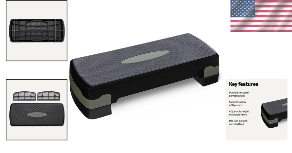 Compact Adjustable Stepper with Non-Slip Surface - 400 lbs Capacity, Black/Grey