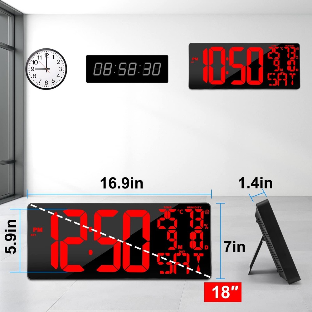 [2024 New] 18" Digital Wall Clock Large Display/Bluetooth Sync Time, Large Wa...