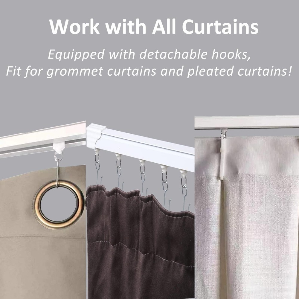 6ft Ceiling Track for Curtains, Never Rust & Enough Rollers and Hooks & Slide