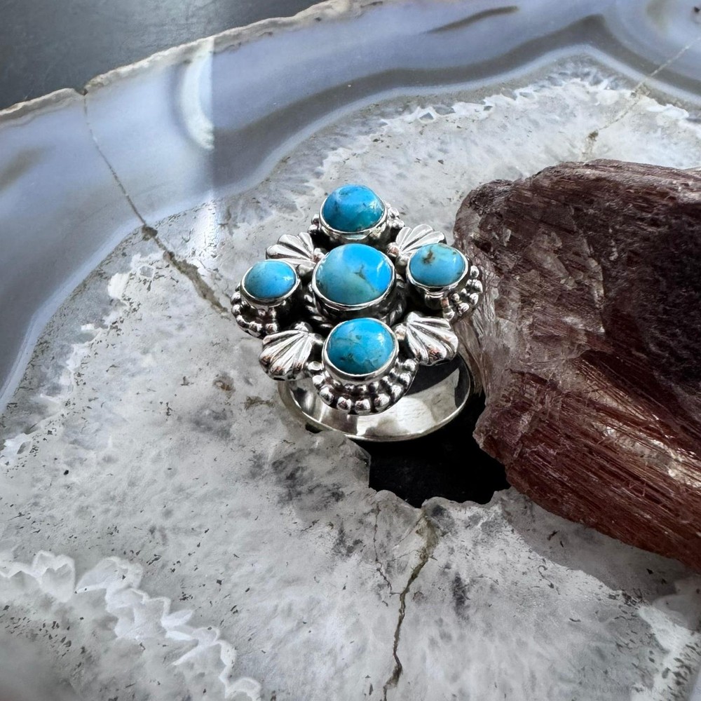 Sterling Silver Southwestern Style Composite Turquoise Cluster Adjustable Ring