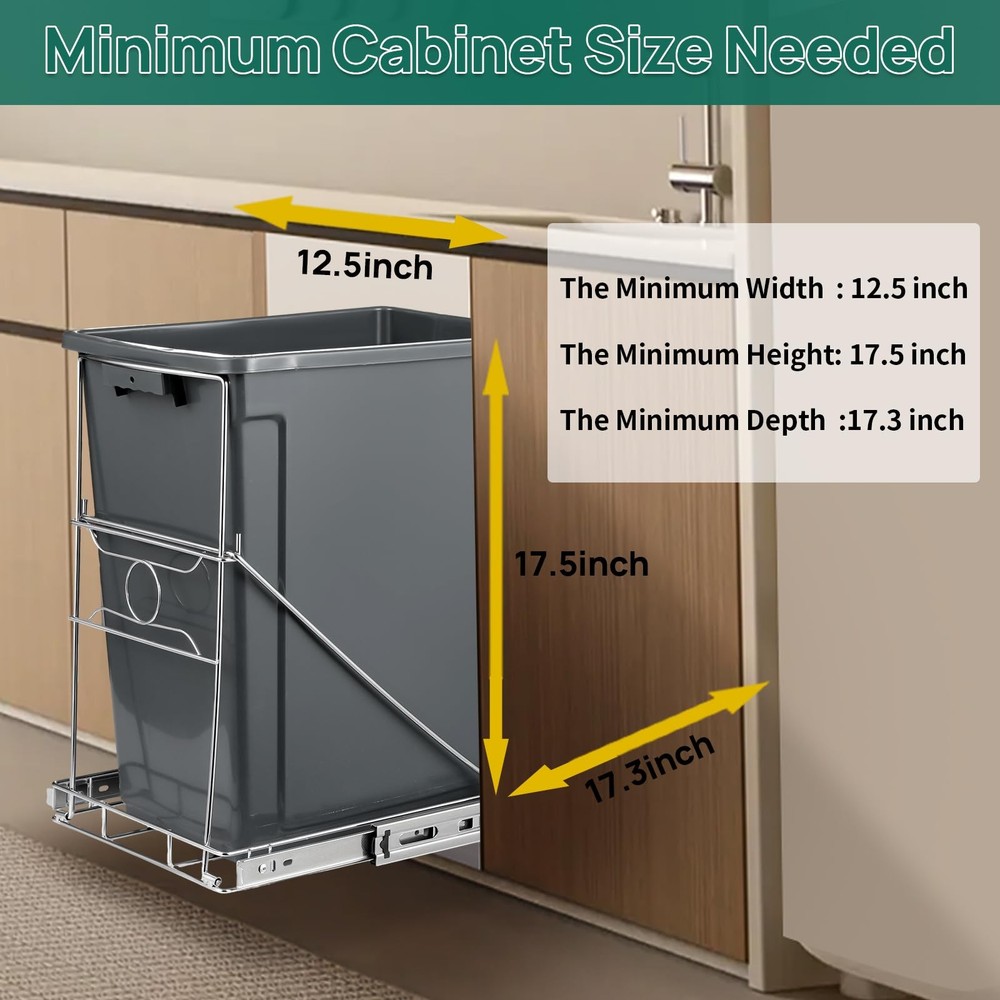 Pull Out Trash Can Stainless Steel Kitchen Adjustable Slide Shelf Cabinet