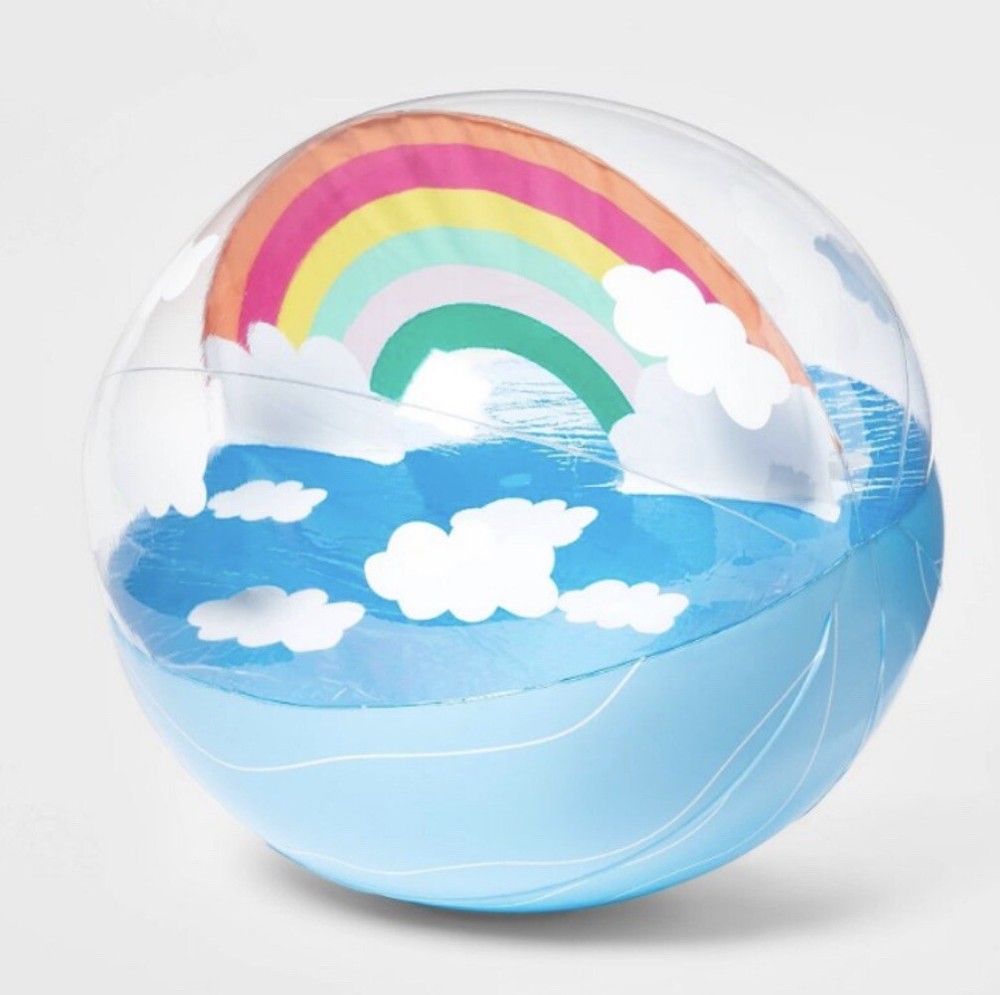 Sun Squad 17.5" Inflatable Beach Ball See Through Rainbow and Clouds Summer Fun!