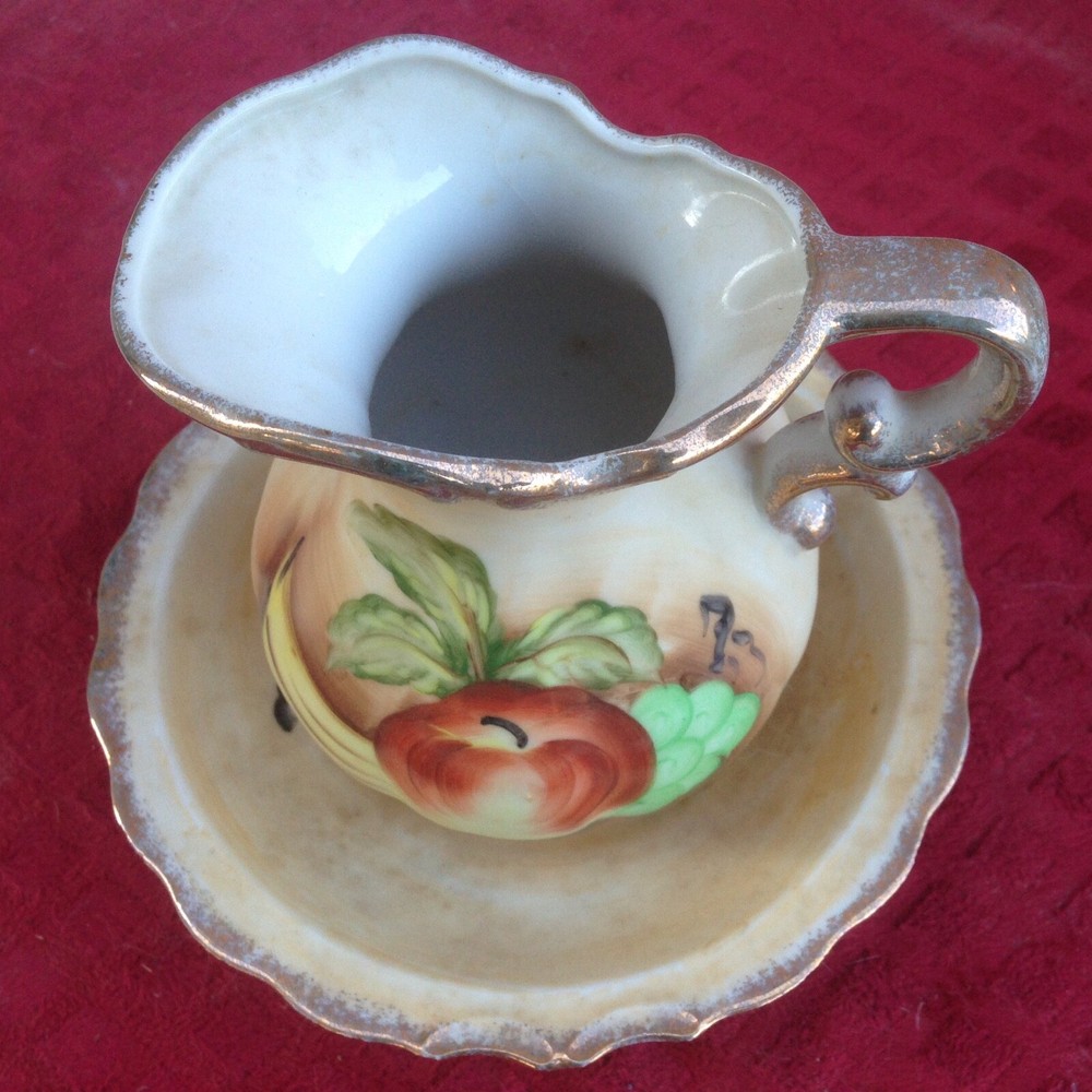 Small Two Piece Porcelain Ceramic Ewer/Pitcher & Wasbowl with Fruit Designs