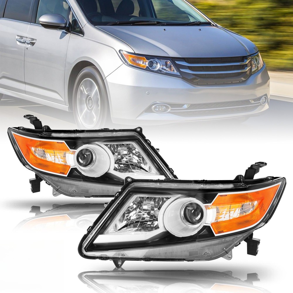 For 2014-2017 Honda Odyssey Halogen Black Headlights Assembly Pair 14-17
