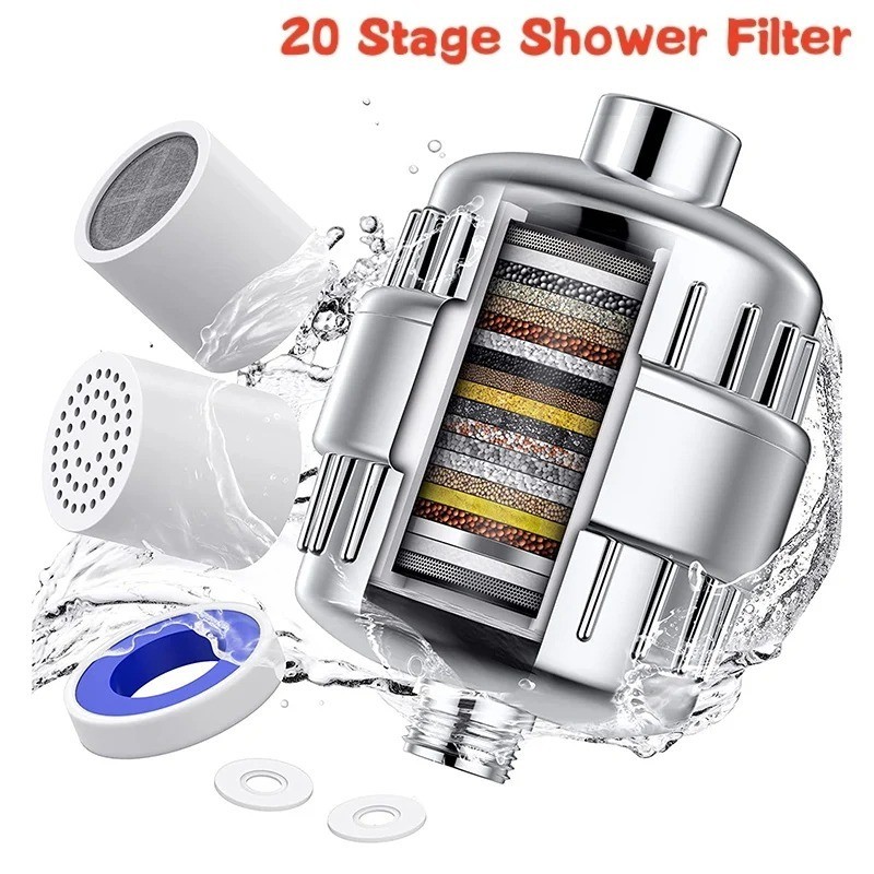 20 Stage Shower Head Filter Purifier with Filter for Hard Water Softener US