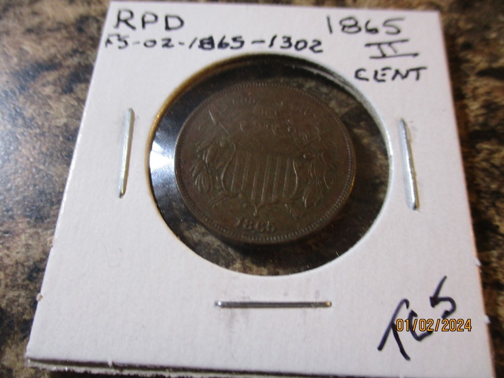1865 2 CENT REPUNCHED DATE FS-02-1865-1302 TC5