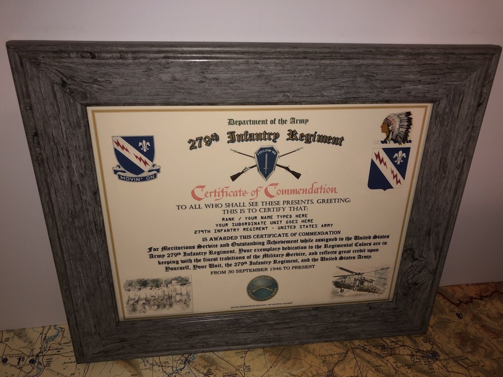 279TH INFANTRY REGIMENT / COMMEMORATIVE - CERTIFICATE OF COMMENDATION