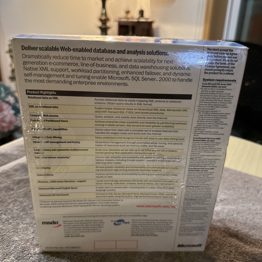 Microsoft SQL Server 2000, SKU 810-00961, Sealed Retail Box, 1-Processor License
