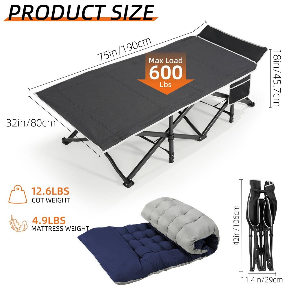 Portable Camping Cot, 32" Extra Wide Camping Cots for Everyone with Thick Cus...