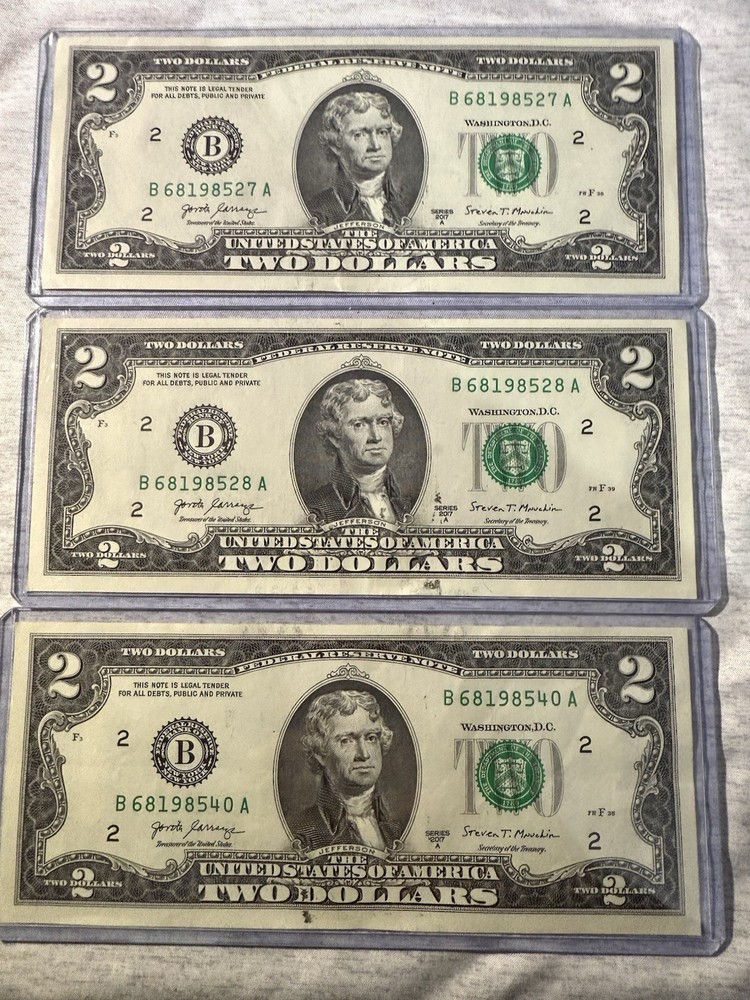 2017A 2$ Bills 2 Ink Blots Error 2 Consecutive Bills Plus One In Same Series