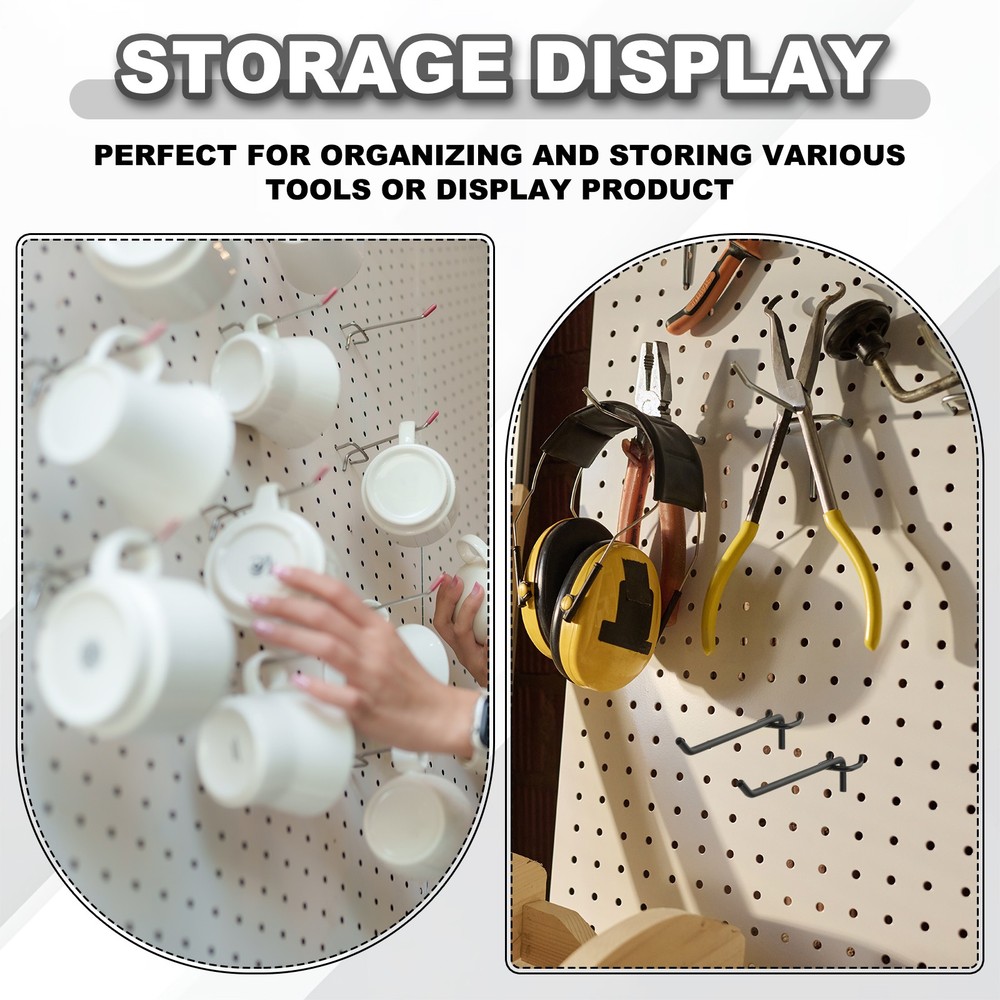 12 Pcs Pegboard Hooks, 9.8" Peg Board Hooks Kit, Black (1mm)