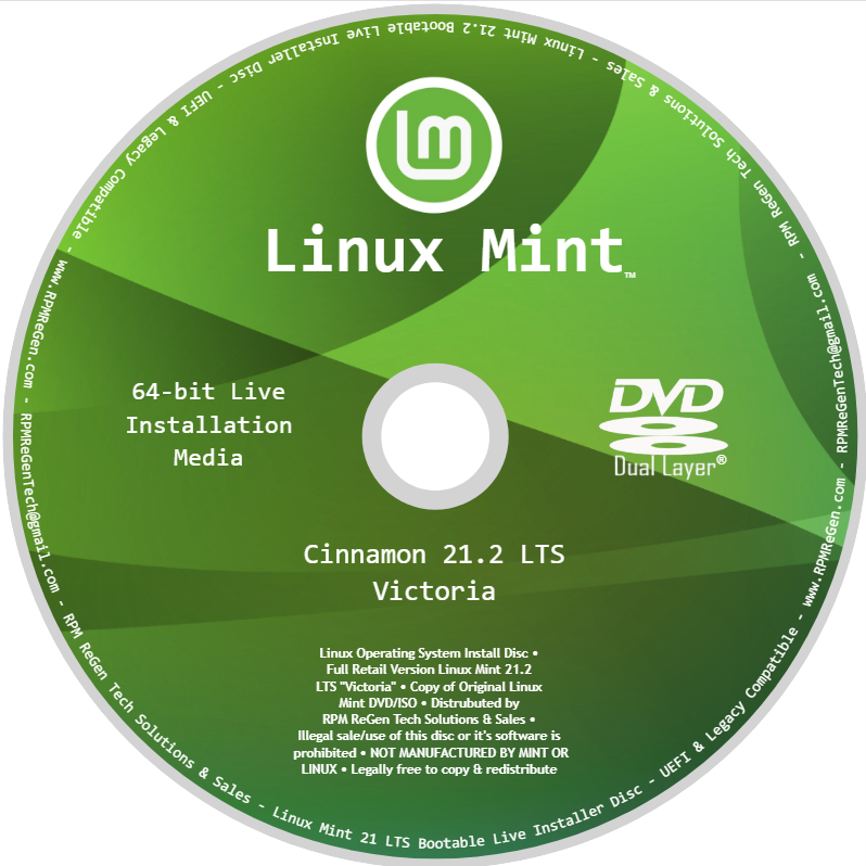 Linux Mint Installation Disc BOOTABLE LINUX DVD XFCE MATE CINNAMON CINNAMON_EDGE