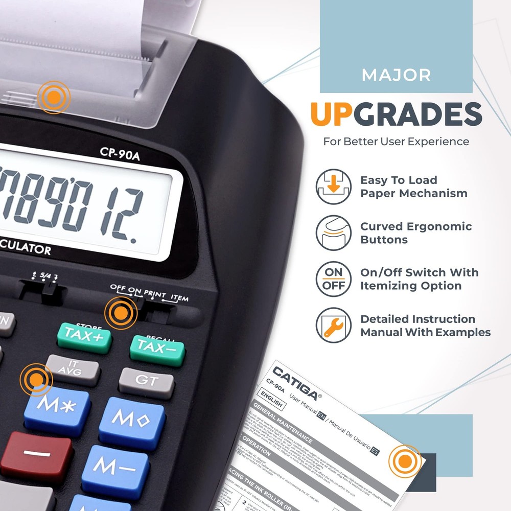 Black Adding Machine with 2 Color Printer Easy Load Ergonomic Design