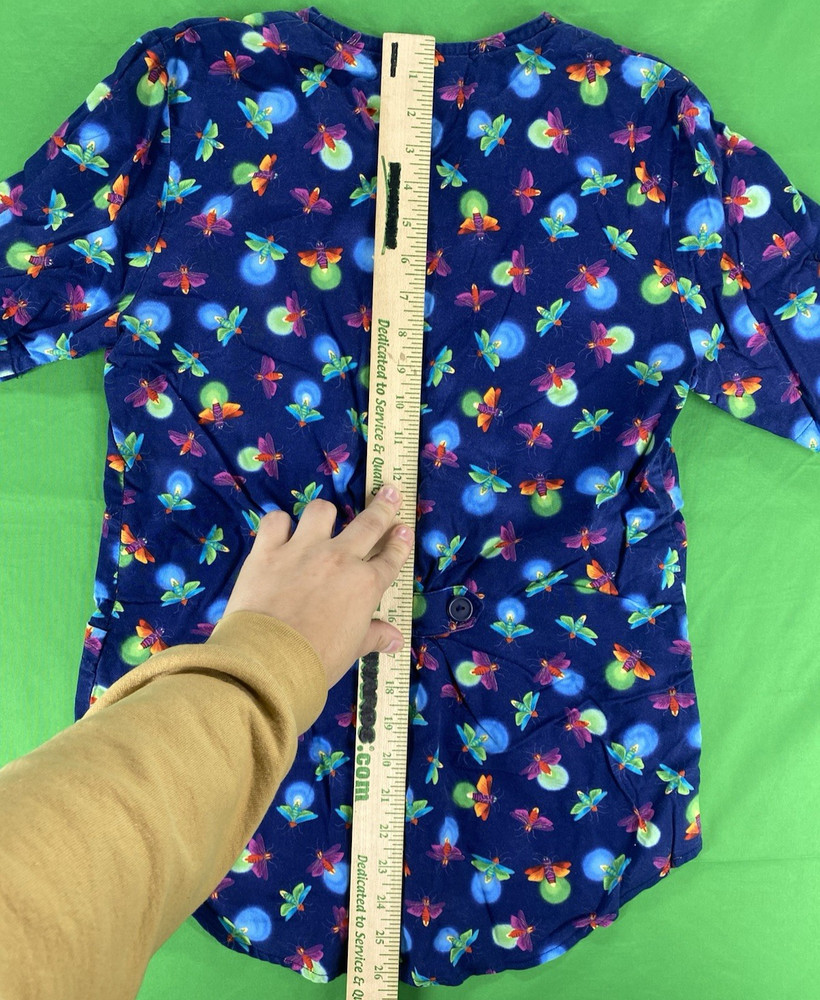 XS Light Bug Patterned Peaches Scrub Top
