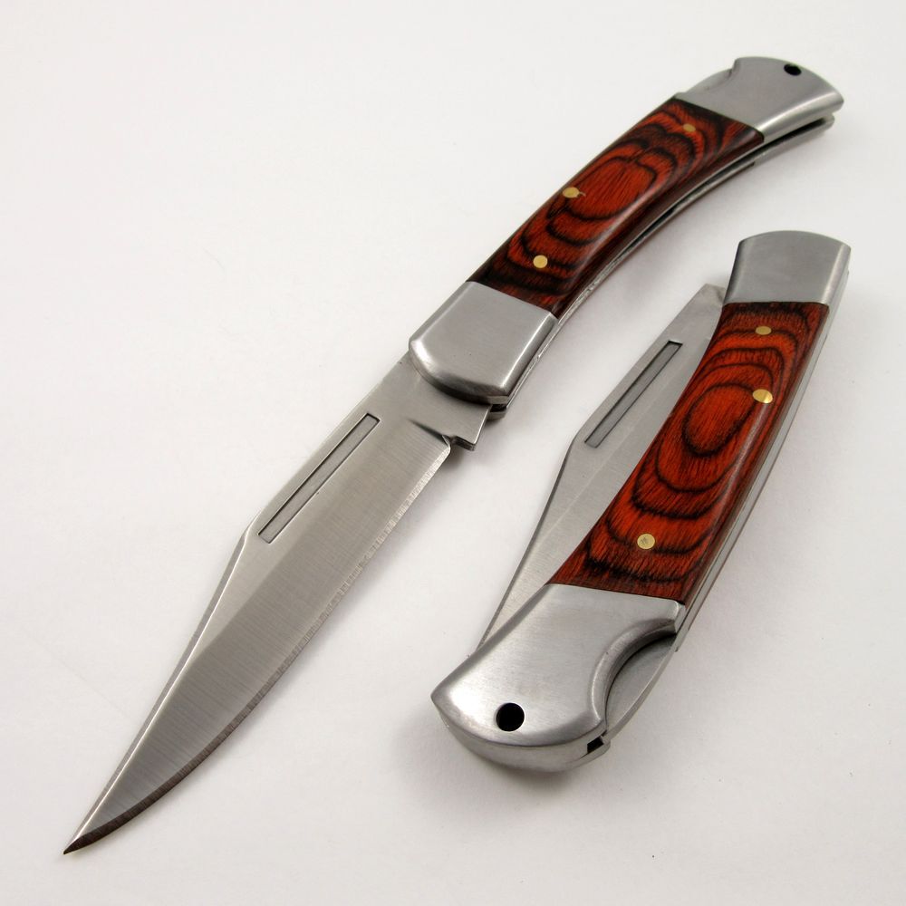 FOLDING POCKET KNIFE |Rite Edge Silver Blade Rosewood Handle Lockback Hunter EDC